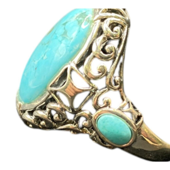 Turquoise Ring Sterling Silver NK Oval Ornate Semi Precious Stone Blue 7.75 - Picture 7 of 14